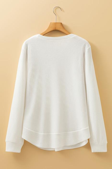 Waffle Knit Rounded Hem Long Sleeve Top | S-XL