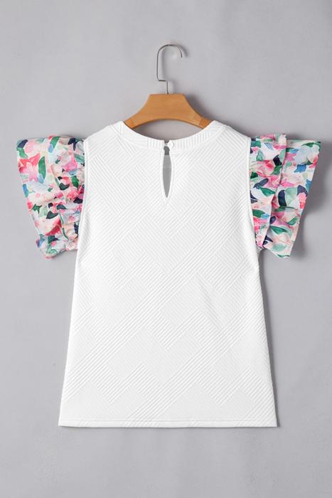 Textured Knit Abstract Print Tiered Sleeve Top | S-XL