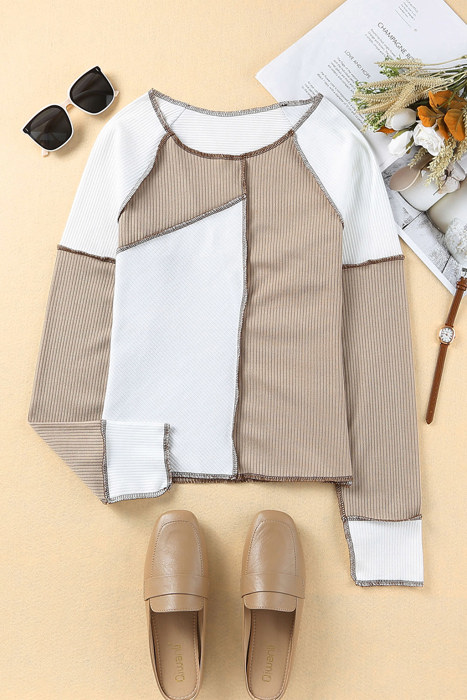 Seaming Trim Rib Knit Top | S-2XL