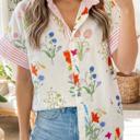  Floral Striped Patchwork Ruffled Collar Shirt | S-XL