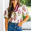  Sweet Bloom Contrast Bubble Sleeve Top  | S-XL