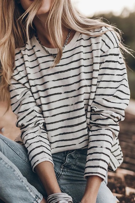Casual Retro Striped Long Sleeve Top | S-XL