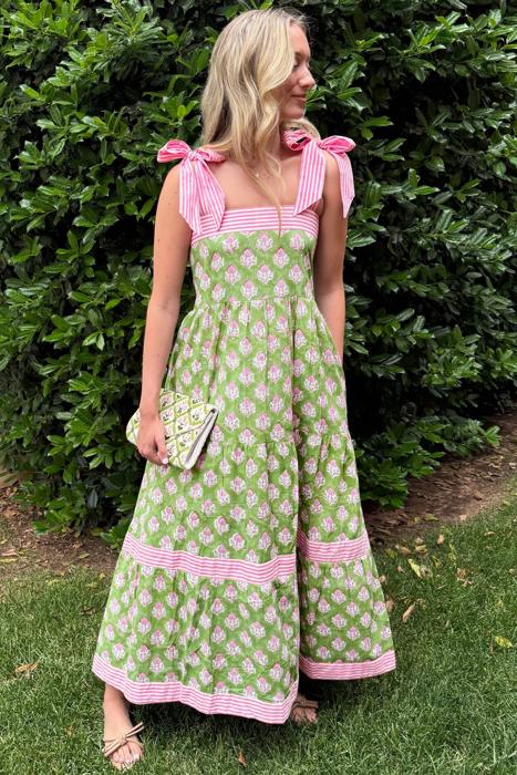 Floral Stripe Knot Strap Maxi Dress | S-XL