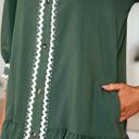  Contrast Ric Rac Trim Button V-Neck Shift Dress | S-XL