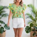  Stripe Floral Ruffle Sleeve Top | S-XL