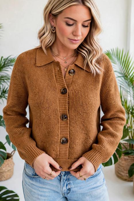 Button Front Long Sleeve Knit Cardigan | S-XL