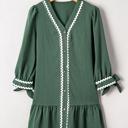  Contrast Ric Rac Trim Button V-Neck Shift Dress | S-XL