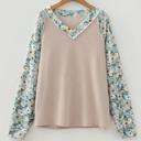 Ribbed Floral Contrast Long Sleeve Top | S-XL