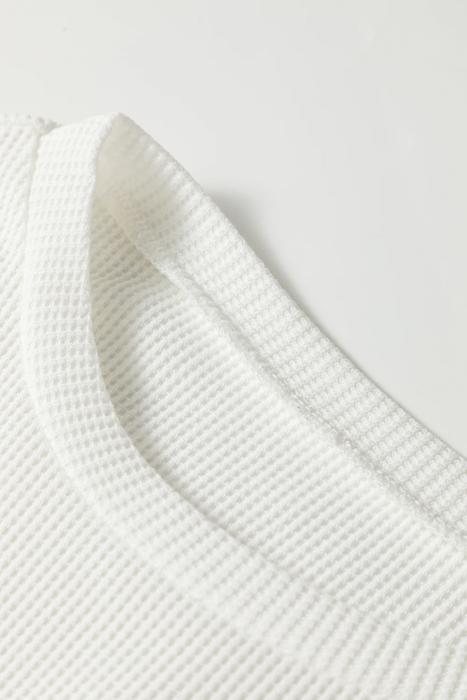 Waffle Knit Rounded Hem Long Sleeve Top | S-XL