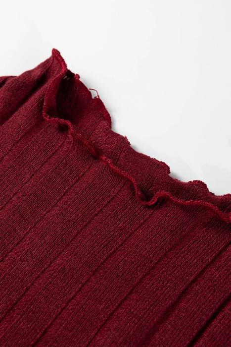 Frilled Neck Ribbed Knit Patchwork Mini Dress | S-XL
