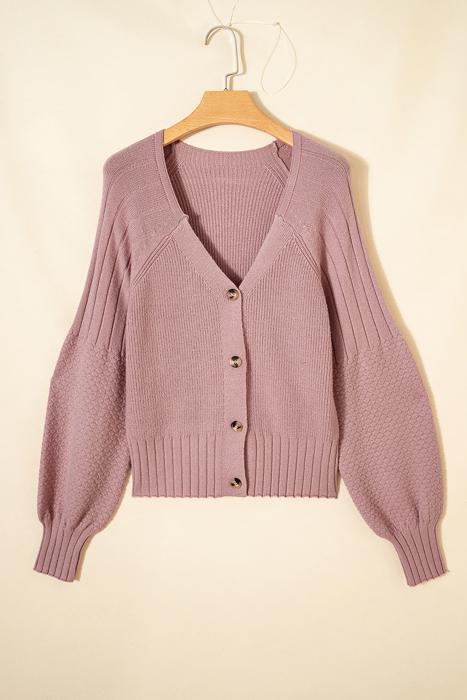 Celeste Texture Knit Button V Neck Cardigan | S-XL