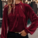  Asymmetric Button Keyhole Neck Velvet Blouse | S-XL