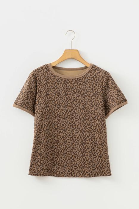 Leopard Print Crew Neck Tee | S-XL