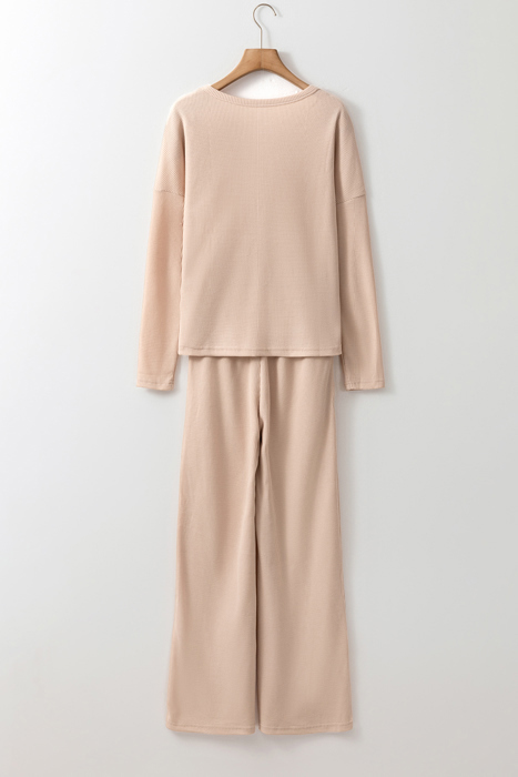 Textured Long Sleeve Tops and Pants Lounge Set | S-2XL