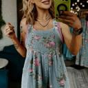  Pleated Floral High-Waist Wide-Leg Denim Jumpsuit | S-XL