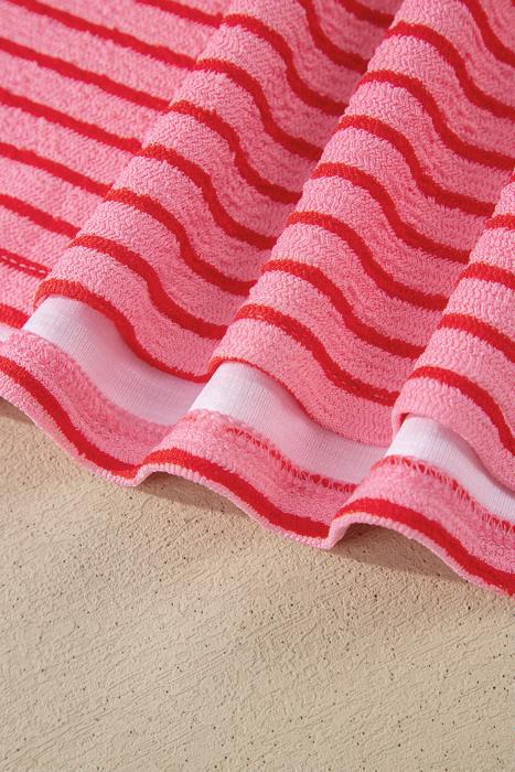 Striped Knit T-Shirt & Elastic Waist Shorts Set | S-XL