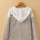  Striped Textured Hooded V-Neck Long Sleeve Top | S-XL