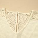  Lace Trim Cutout V-Neck Waffle Knit Button Blouse | S-XL