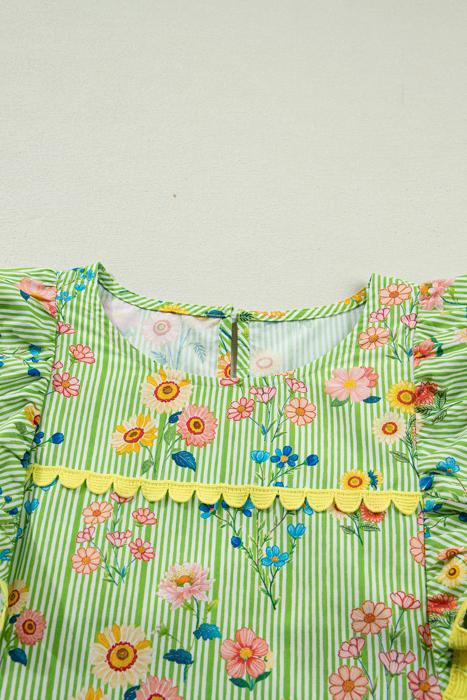 Stripe Floral Ruffle Sleeve Top | S-XL