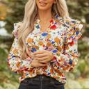 Small Apricot Floral Charm Ruffle Shoulder Blouse | S-XL