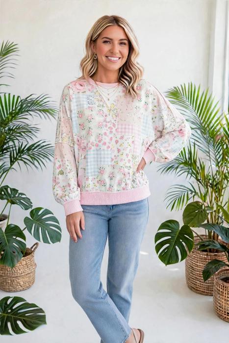 Floral Twist Trim Long Sleeve Top | S-XL