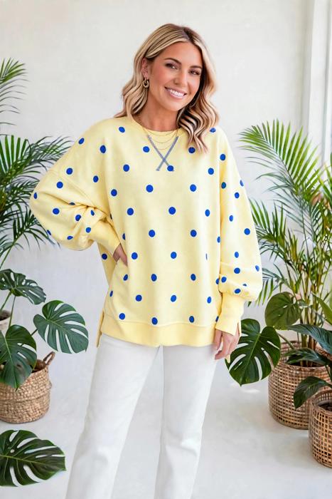 Polka Dot Loose-Fit Long Sleeve Top | S-XL