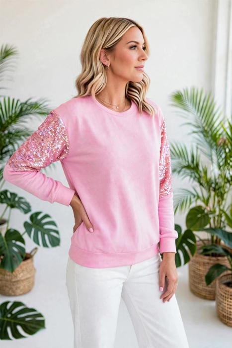 Sequin Round Neck Pullover Top | S-XL