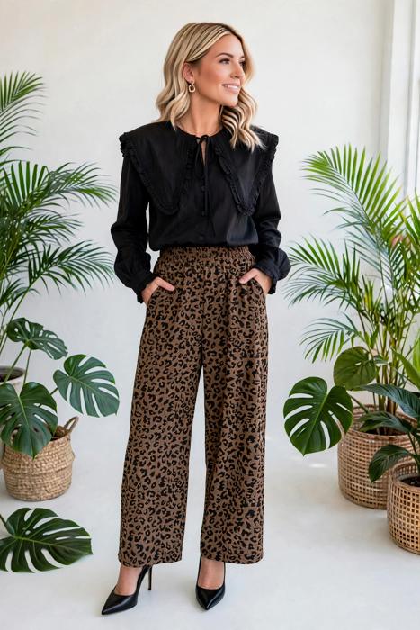 Leopard Print High-Waisted Corduroy Pants | S-XL