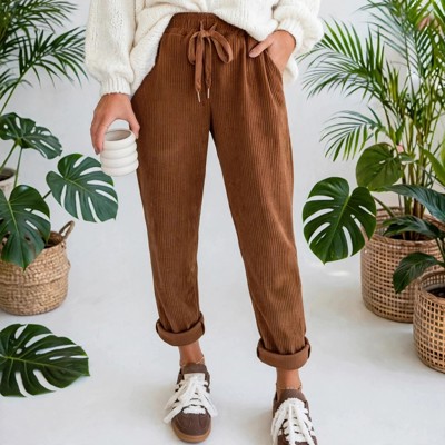 Cozy Season Babe Elastic Waist Corduroy Pants with Pockets | S-XL