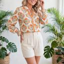  Floral Print V-Neck Long Sleeve Blouse | S-XL