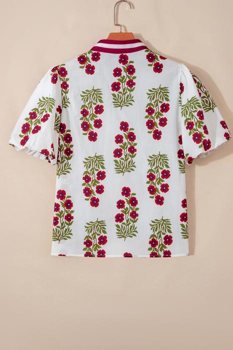 Sweet Bloom Contrast Bubble Sleeve Top  | S-XL