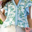  Floral Contrast Stripe Trim Blouse | S-XL