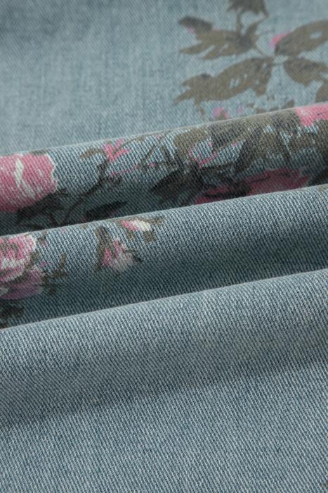 Pleated Floral High-Waist Wide-Leg Denim Jumpsuit | S-XL