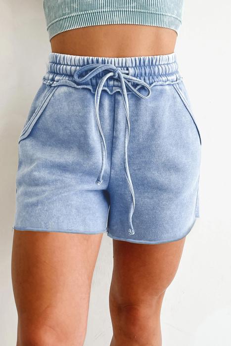 Mineral Washed Elastic Waist Shorts | S-XL