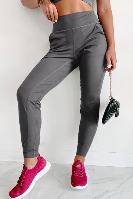High Waist Pocketed Joggers With Exposed Seam | S-XL