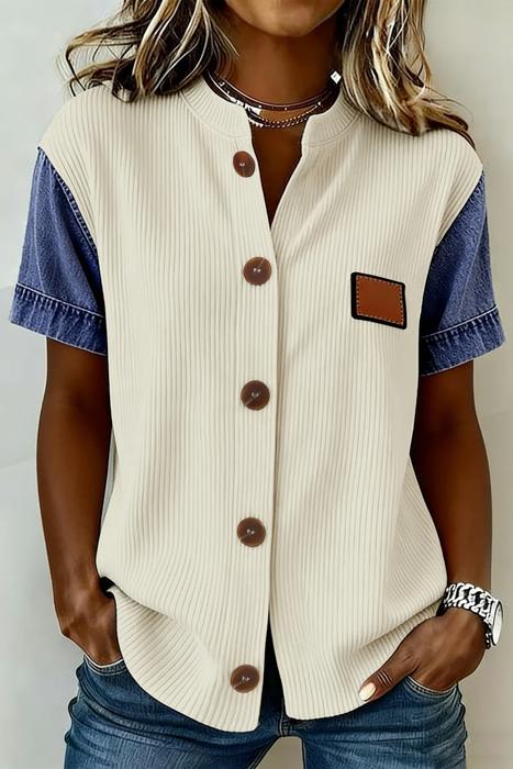 Ribbed Denim Patch Shirt | S-XL