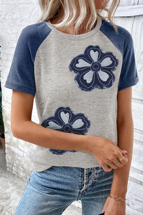 Floral Patchwork Raglan Tee | S-XL