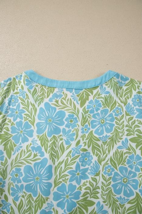 Floral Ruffle Colorblock Trim Blouse | S-XL