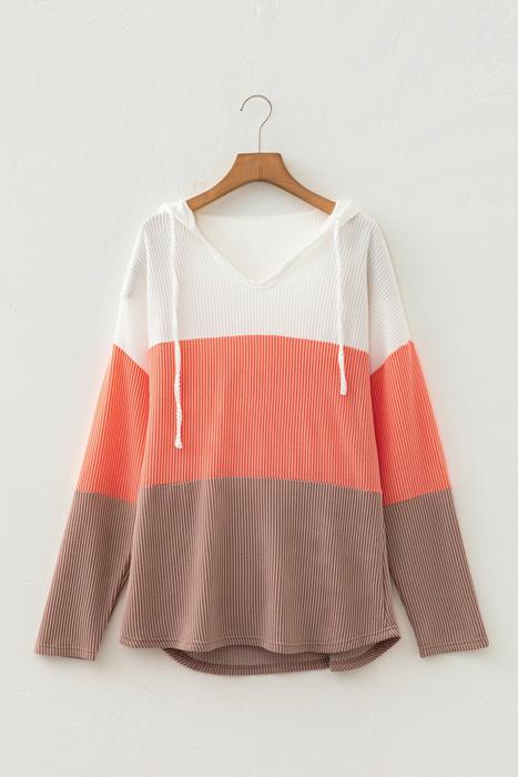 Ribbed Colorblock Hooded Pullover | S-XL