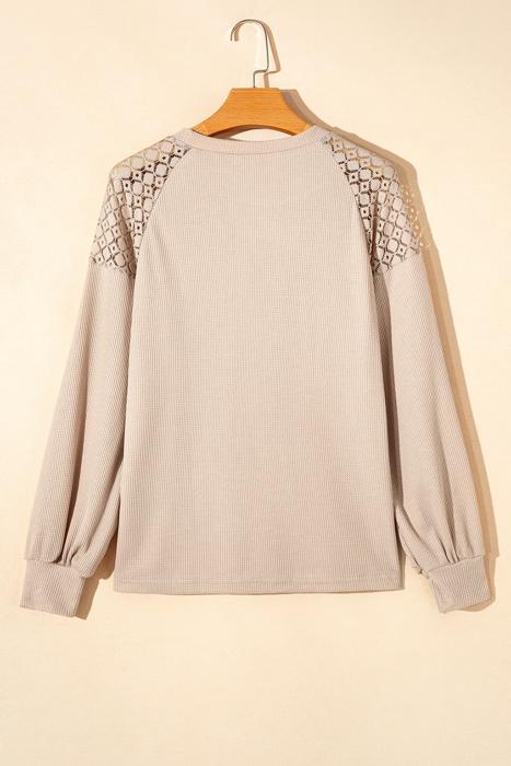 Textured Lace Sleeve Pullover | S-2XL