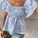  Floral Square-Neck Ruffle Sleeve Blouse | S-XL