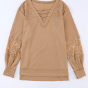  Waffle And Floral Lace Long Sleeve Top | S-XL