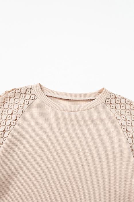Textured Lace Sleeve Pullover | S-2XL