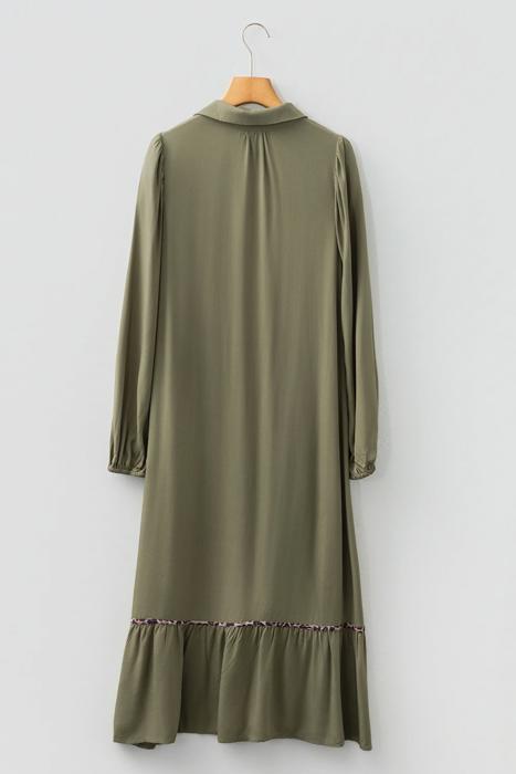 Collared V-Neck Leopard Trim Maxi Dress | S-XL