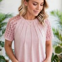  Seamed Detail Contrast Lace Raglan Sleeve Top | S-XL