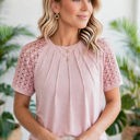  Seamed Detail Contrast Lace Raglan Sleeve Top | S-XL
