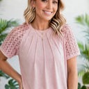  Seamed Detail Contrast Lace Raglan Sleeve Top | S-XL