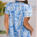 Ocean Bloom Collared Scallop Trim Blouse | S-XL