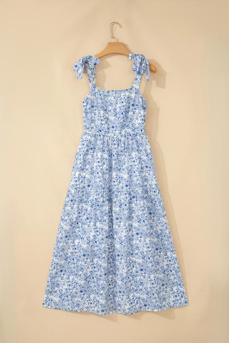 Floral Tie-Strap High Waist Maxi Dress | S-XL