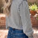 Plaid Shirred Cuff Long Sleeve Blouse | S-XL